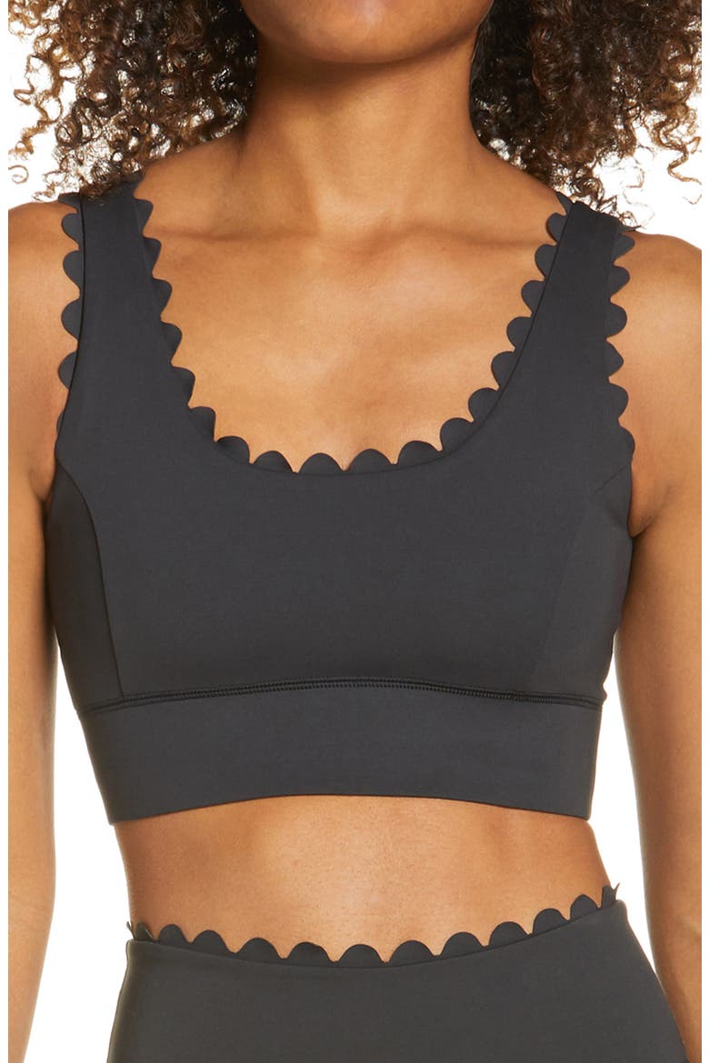 Scallop Power Sports Bra, Main, color, JET BLACK