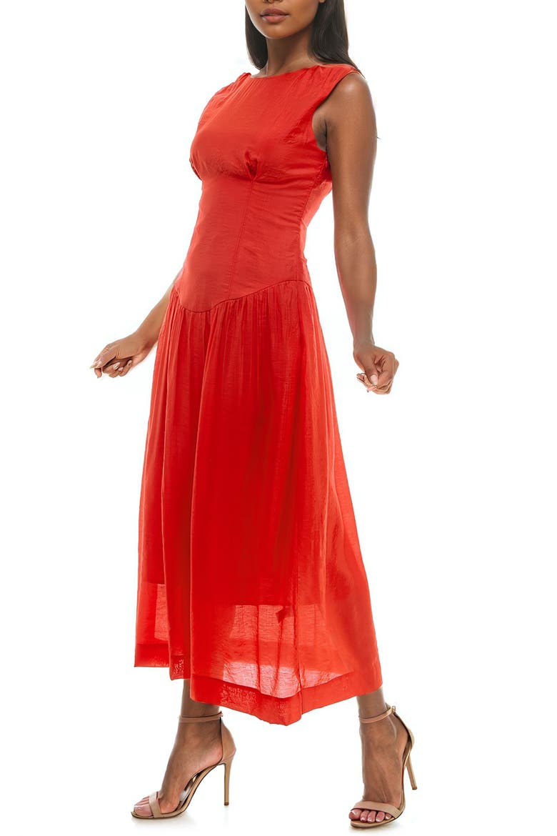 Drop Waist Midi Dress, Alternate, color, FLAME SCARLET