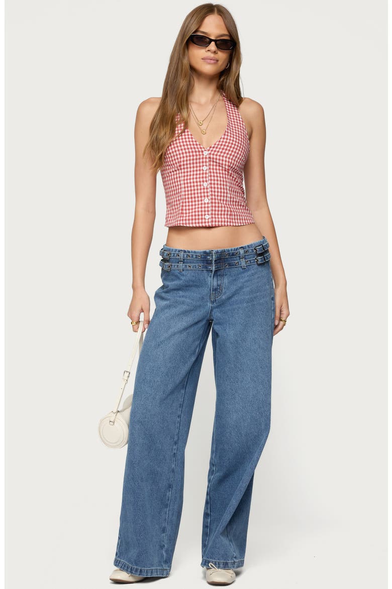 Evan Gingham Cotton Halter Top, Alternate, color, RED