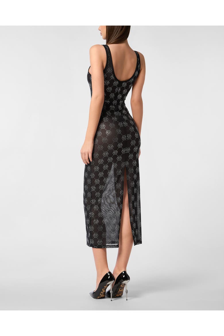 Long Dress Monogram Strass Women, Alternate, color, black