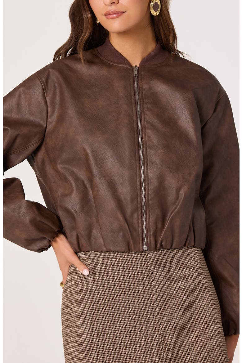 Faux Leather Bomber Jacket, Alternate, color, BROWN