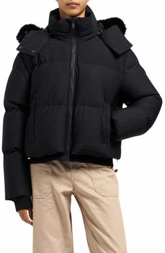 Moose Knuckles Debbie Shearling Trim Down Bomber Jacket Black