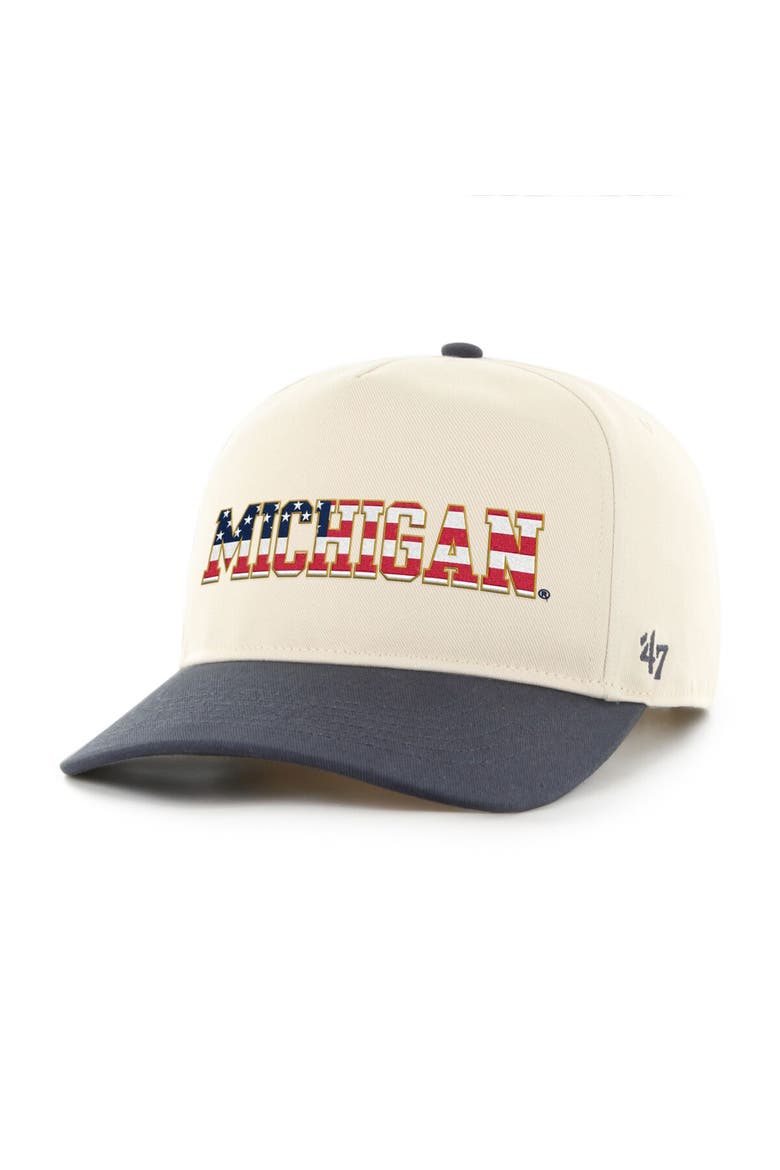 Men's '47 Natural/Navy Michigan Wolverines Americana Flag Hitch Adjustable Hat, Main, color, Natural