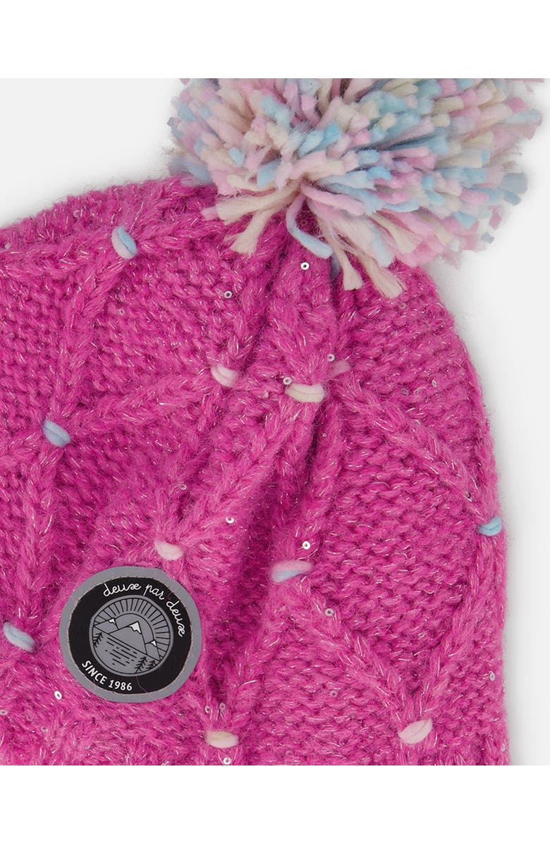 Deux par Deux Lined Peruvian Knit Hat with Pompom, Alternate, color, Pink And Multi-Colored