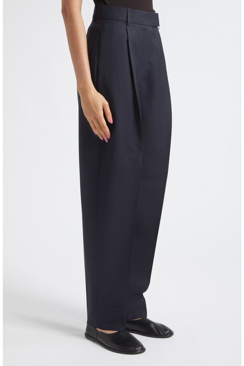 Daria Pleated High Waist Tapered Virgin Wool & Mohair Trousers, Alternate, color, NAVY