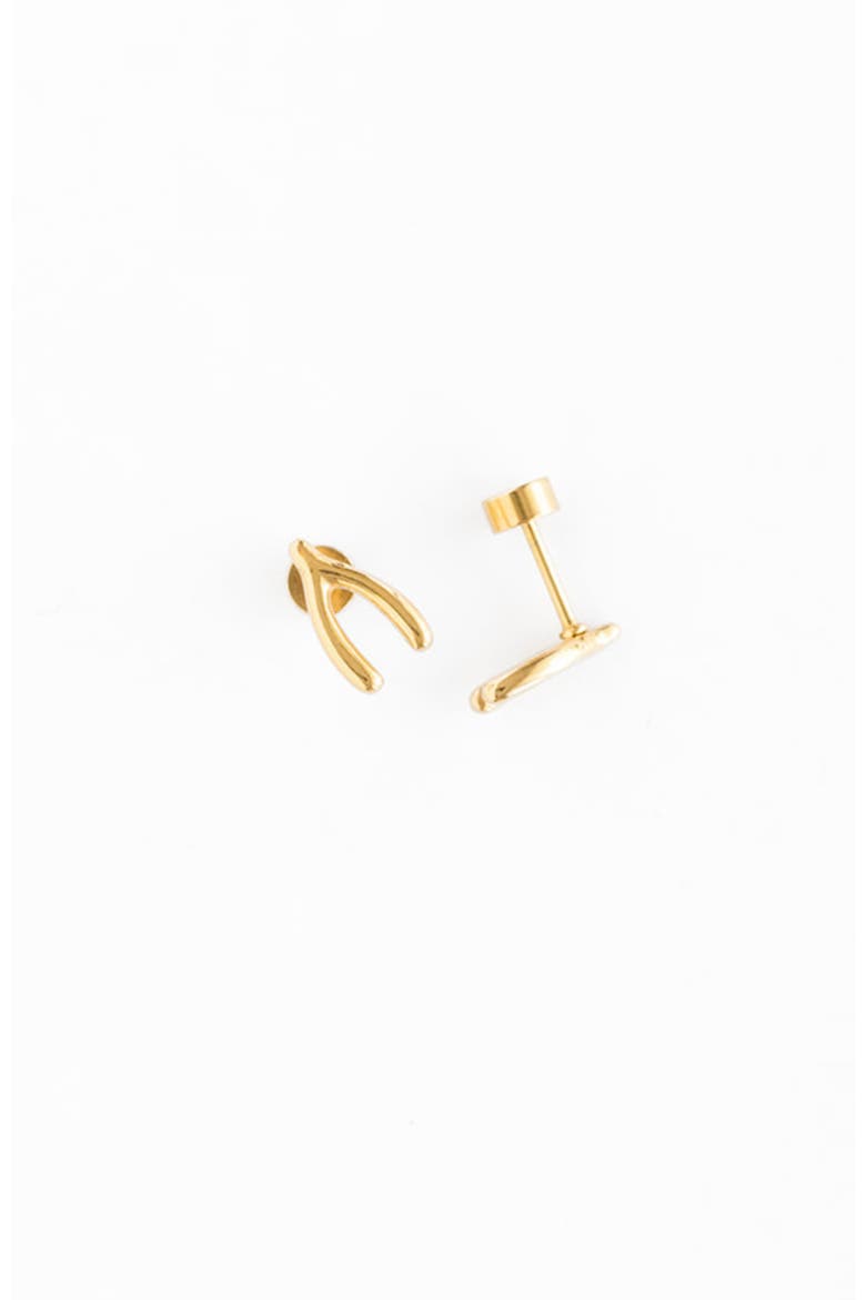 Girls' Wishbone Flatback Stud Hypoallergenic Earrings, Alternate, color, Gold