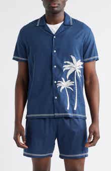 Rails Gibson Palm Tree Embroidered Short Sleeve Linen Blend Button-Up Shirt