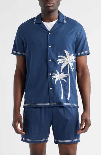 Rails Gibson Palm Tree Embroidered Short Sleeve Linen Blend Button-Up Shirt