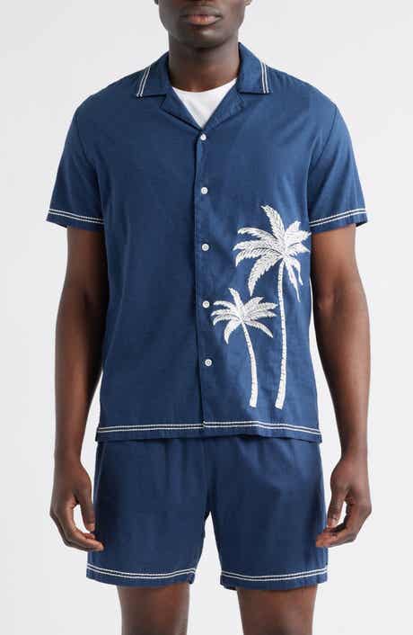 Rails Gibson Palm Tree Embroidered Short Sleeve Linen Blend Button-Up Shirt