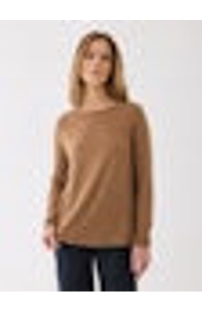 Majestic Filatures Soft Touch Long Sleeve Crewneck With Back Pleat, Main, color, Camel