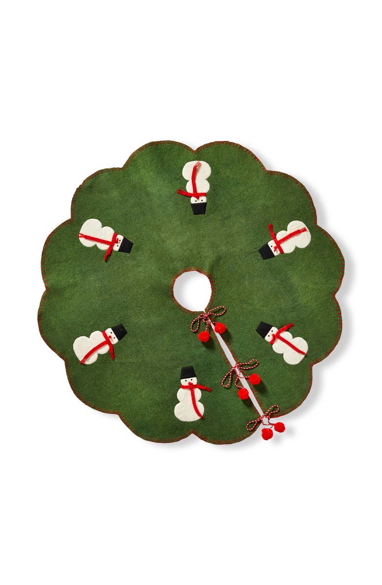 tag Snowman Tree Skirt Green Multi Wool Christmas Decor, Main, color, Green