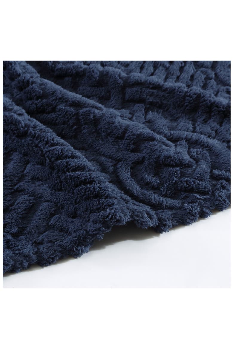 Declan Faux Shearling Throw Blanket, Alternate, color, NAVY