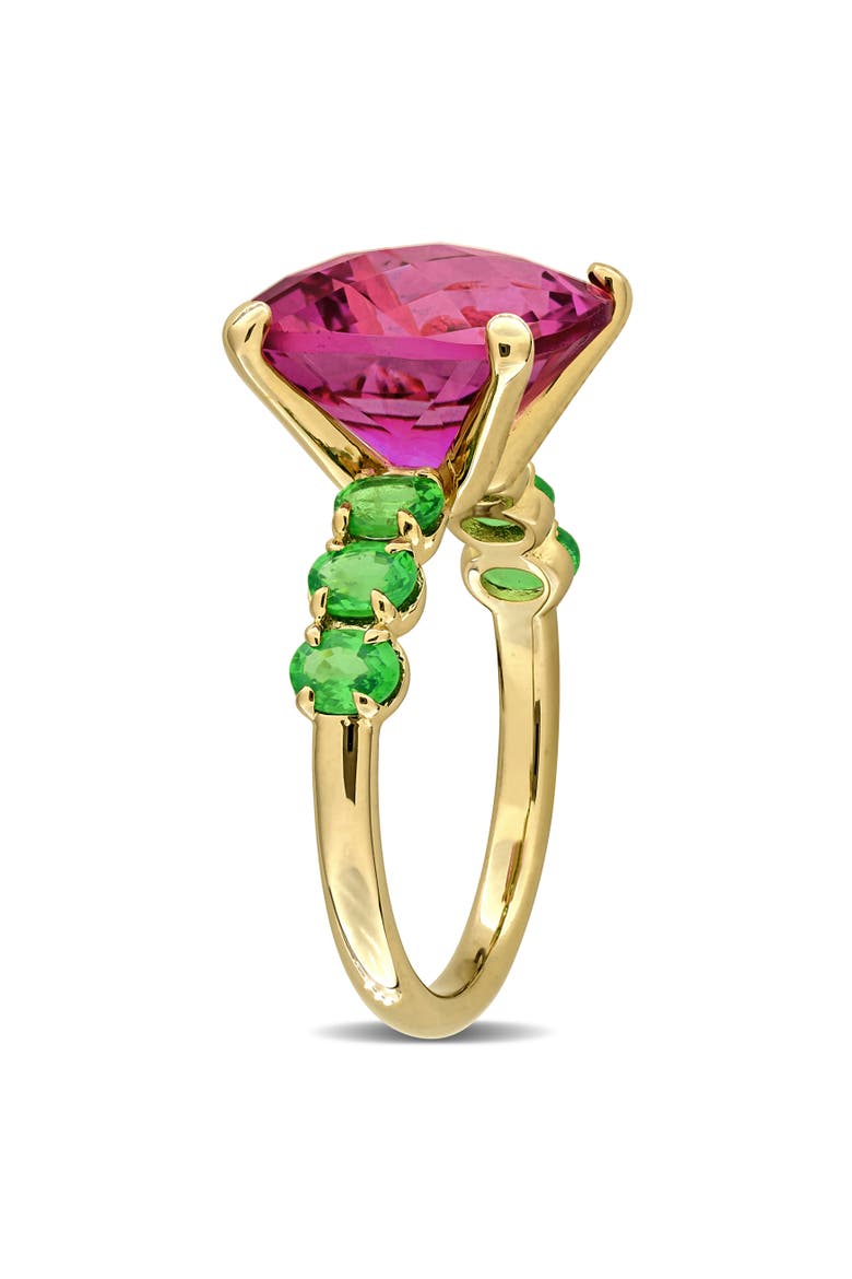 Pink Topaz & Tsavorite Ring Yellow Plated, Alternate, color, Pink Topaz
