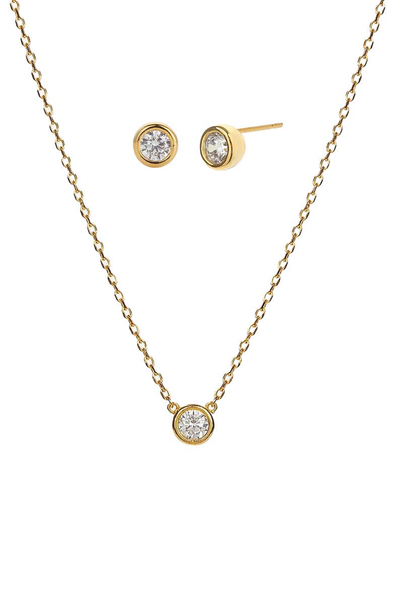 Sterling Silver 18k Gold Plated Margot Necklace & Earring Set Dainty, Main, color, Gold