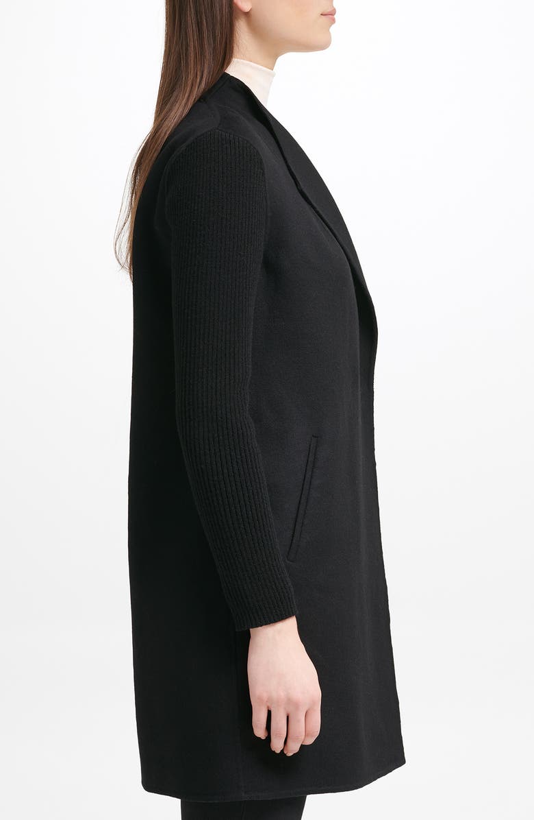 Kenneth Cole Ribbed Sleeve Wool Blend Coat, Alternate, color, 