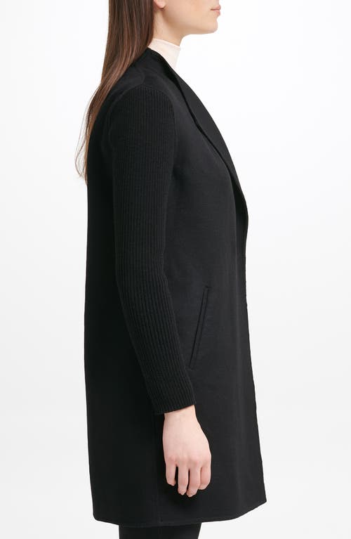 Kenneth Cole Ribbed Sleeve Wool Blend Coat In Black