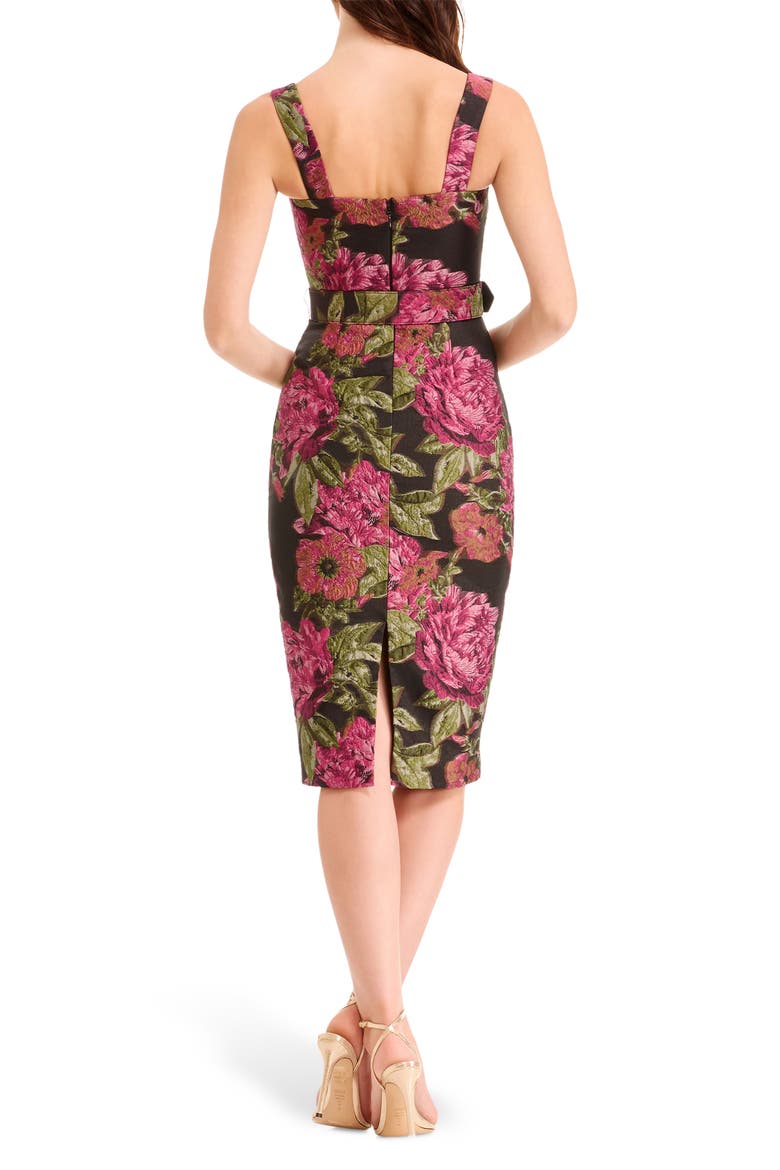 Nicole Floral Jacquard Cocktail Midi Dress, Alternate, color, PINK ROSE MULTI
