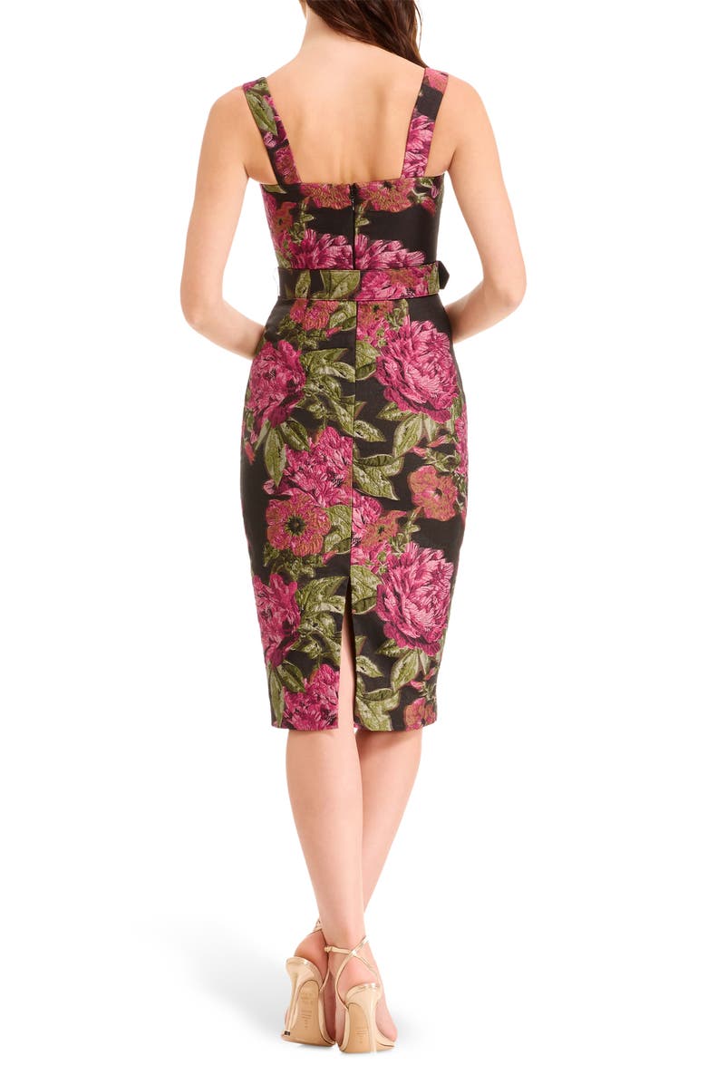 Dress the Population Nicole Floral Jacquard Cocktail Midi Dress, Alternate, color, Pink Rose Multi