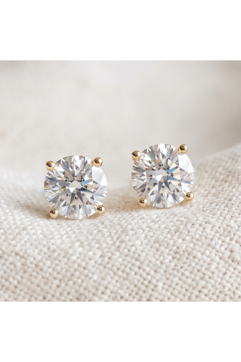 2C TW Round Four Prong Diamond Studs Lab Grown 14k Gold, Alternate, color, Yellow Gold