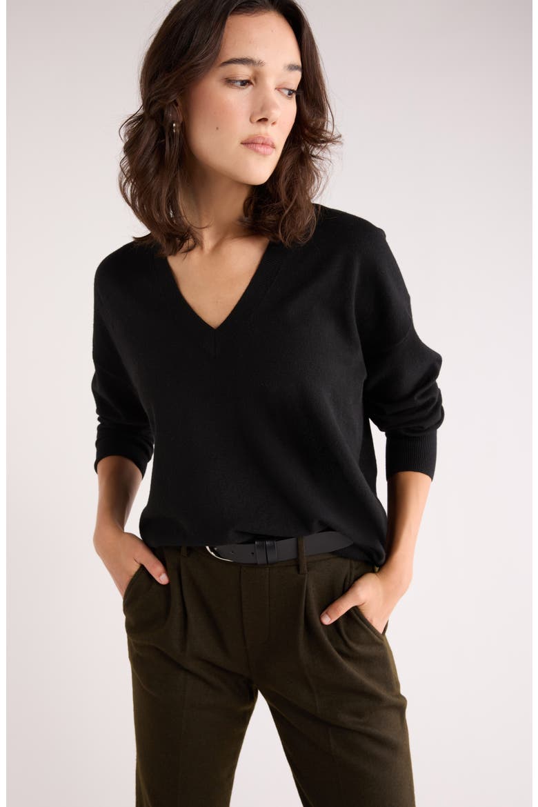 V-Neck Pullover Sweater, Alternate, color, BLACK
