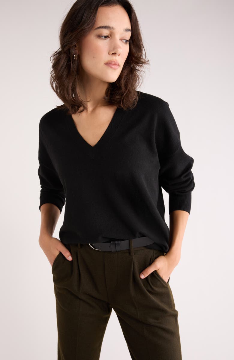 NORDSTROM RACK V-Neck Pullover Sweater, Alternate, color, Black