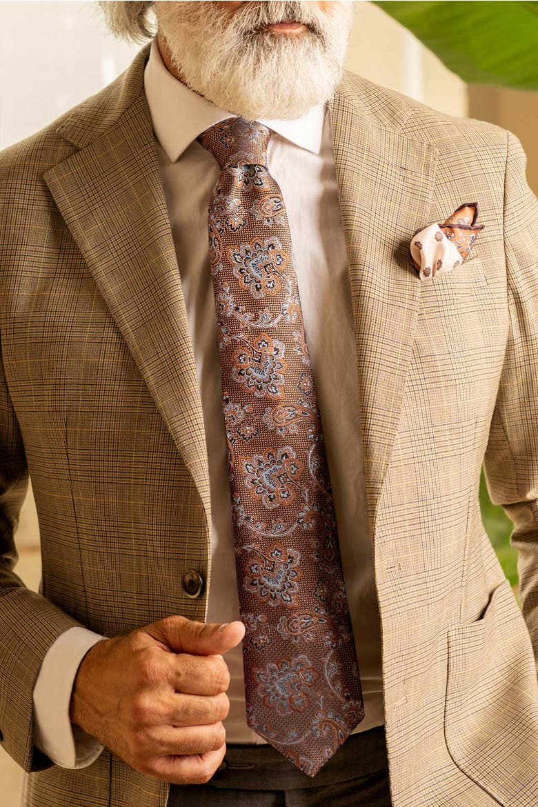 Montello - Extra Long Silk Jacquard Tie for Men, Alternate, color, Salmon