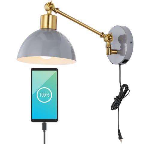 Lisa Swing Arm 1-Light Modern Midcentury Iron USB Charging Port LED Sconce
