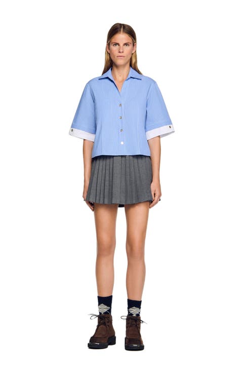 Cropped small-check shirt