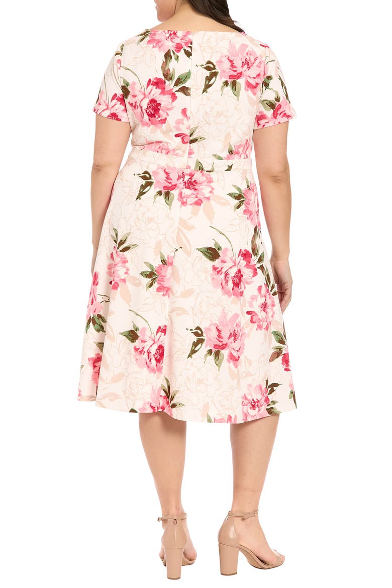 Tie Neck Fit & Flare Dress, Alternate, color, IVORY/ ROSE