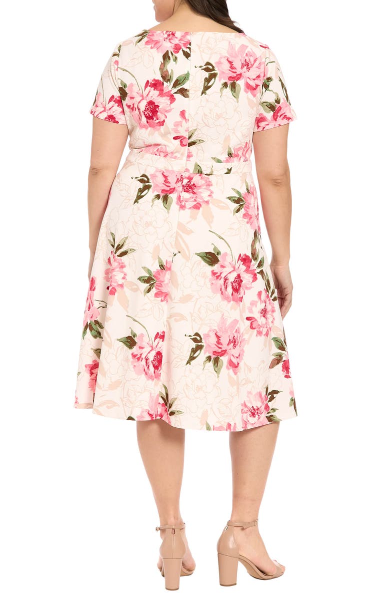 London Times Tie Neck Fit & Flare Dress, Alternate, color, Ivory/ Rose