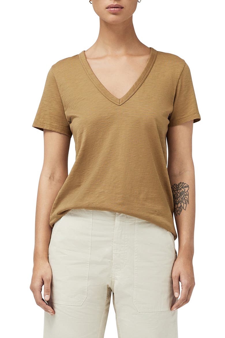 The Vee Slub Cotton T-Shirt, Main, color, KHAKI