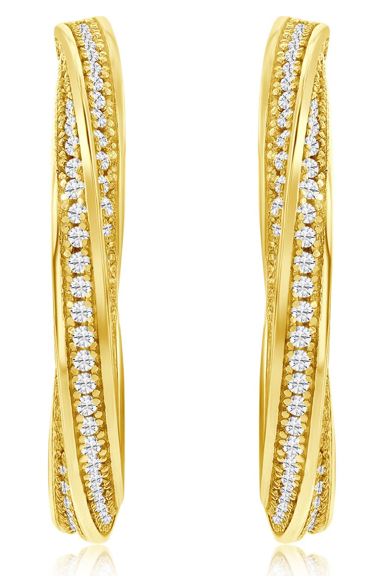 Pavé Cubic Zirconia Twisted Hoop Earrings, Main, color, YELLOW