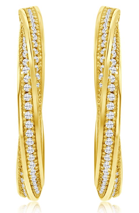 Pavé Cubic Zirconia Twisted Hoop Earrings