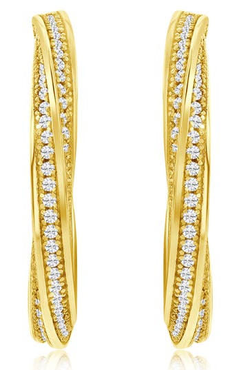 Suzy Levian Pavé Cubic Zirconia Twisted Hoop Earrings