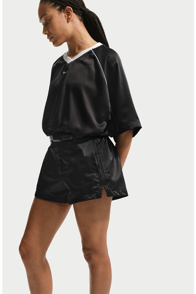 Embroidered High Waist Shorts, Alternate, color, BLACK/ BLACK