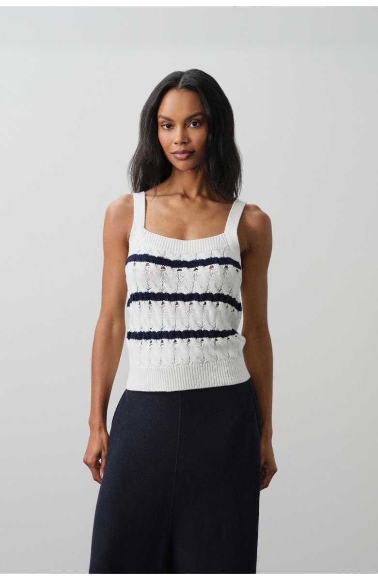 NAKED CASHMERE Elena Square Neck Tank, Main, color, Tennis White/Club Blue