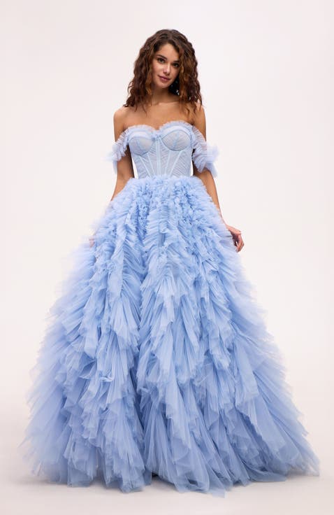 Light Blue All Ruffled Up Evening Fluffy Dress