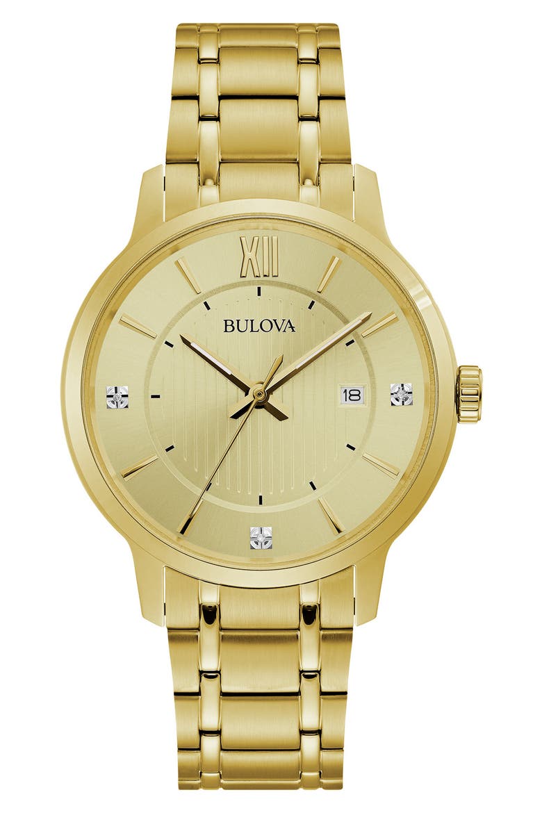 Diamond Dial Three Hand Quartz Bracelet Watch, 42mm, Main, color, GOLD