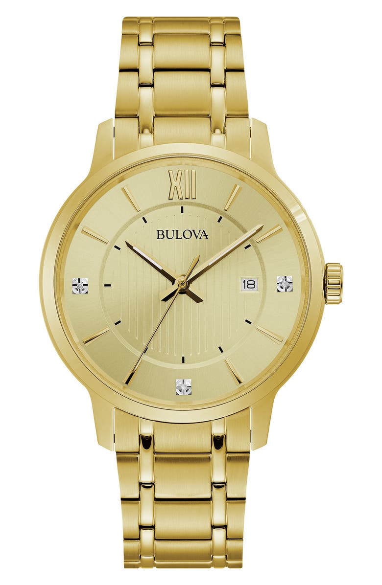 BULOVA Diamond Dial Three Hand Quartz Bracelet Watch, 42mm, Main, color, 