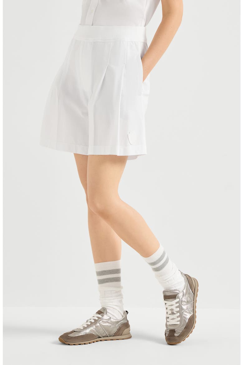 Stretch cotton piqué active shorts with logo, Main, color, White