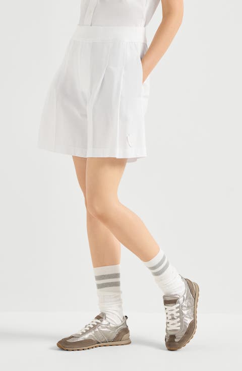 Stretch cotton piqué active shorts with logo