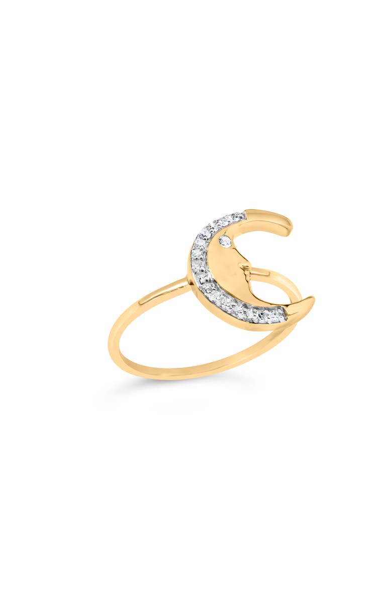 10K Yellow Gold 1/10 Cttw Diamond Crescent Moon Ring, Alternate, color, Yellow