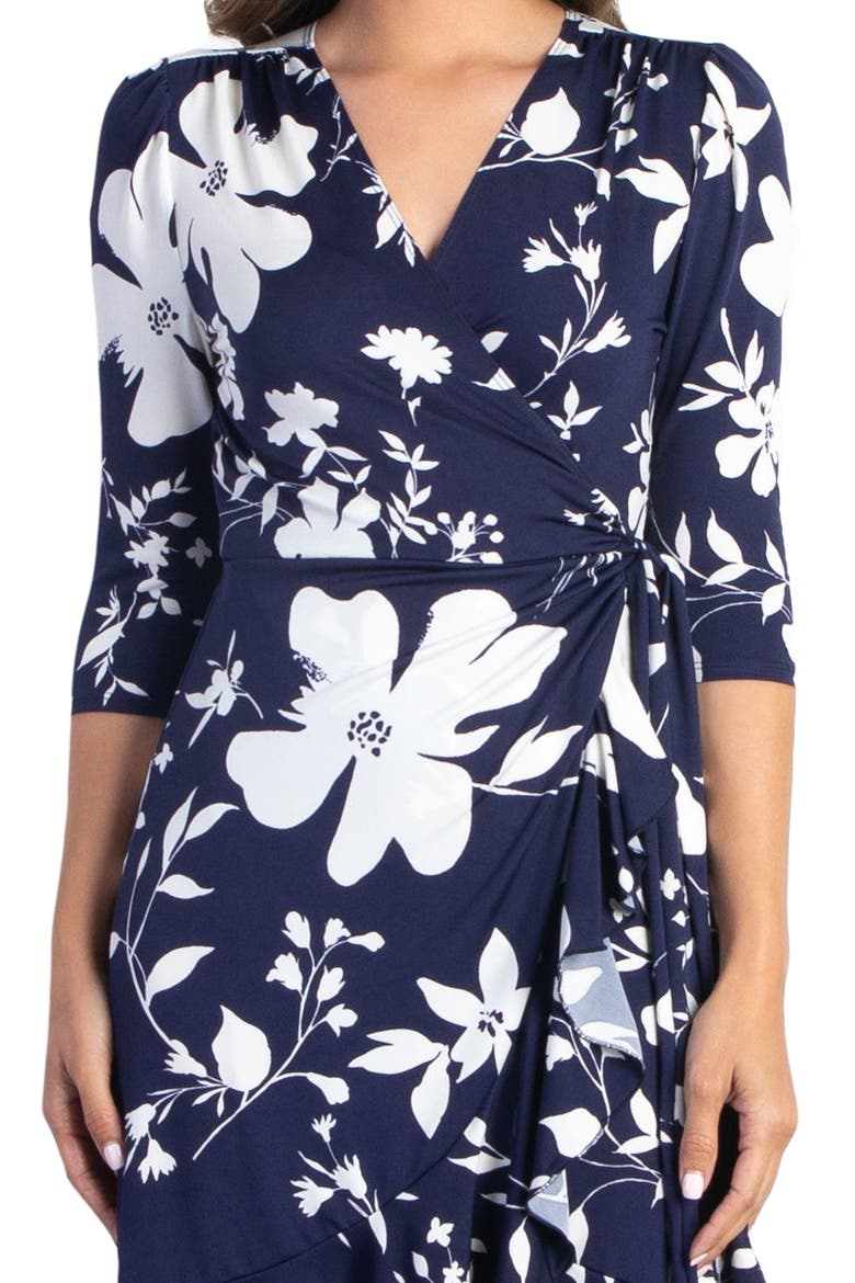 Flirty Flounce Midi Wrap Dress, Alternate, color, NAVY FLORAL PRINT