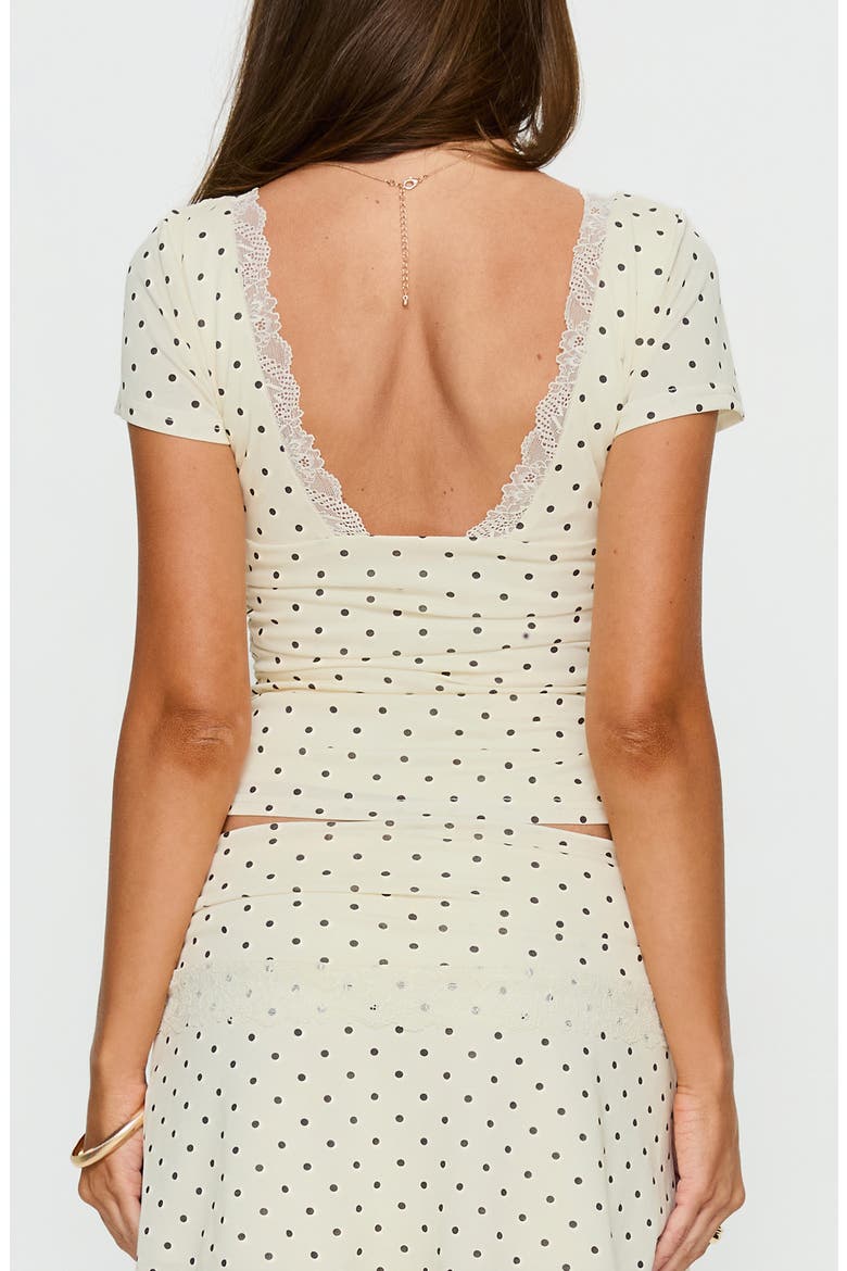 Amia Lace Trim Polka Dot V-Neck Top, Alternate, color, CREAM POLKA DOT