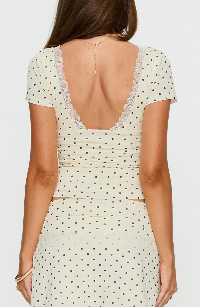 Princess Polly Amia Lace Trim Polka Dot V-Neck Top, Alternate, color,