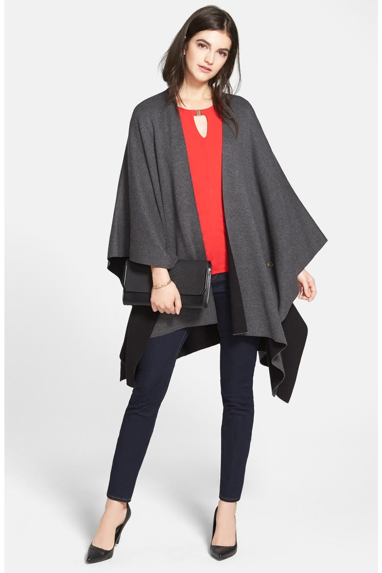 Reversible Cotton Knit Poncho, Alternate, color, MEDIUM HEATHER GREY