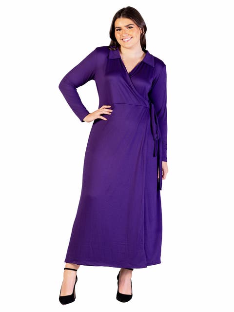 Comfortable Collared Wrap Maxi Dress