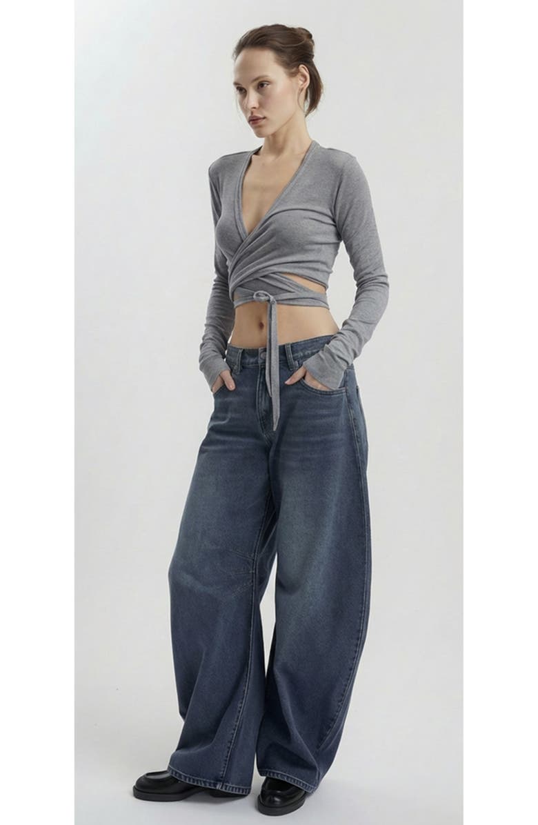 Mother of All Papper Wrap Top, Main, color, Grey