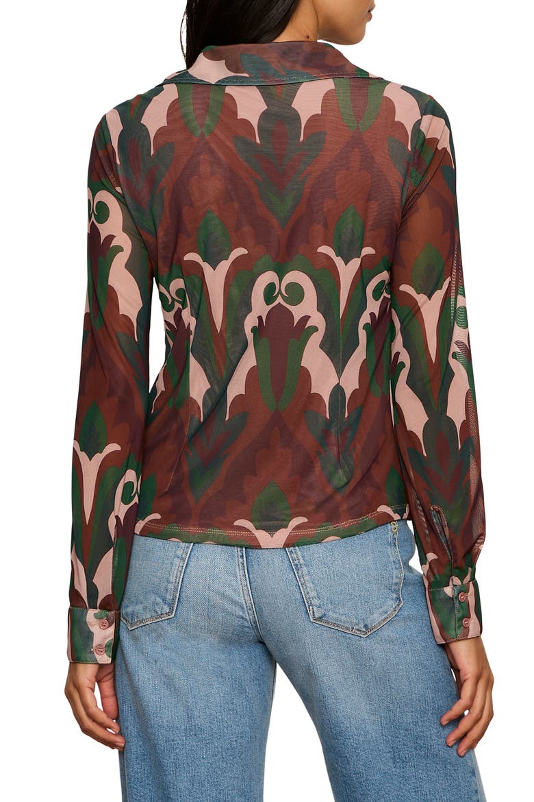 Mesh Button-Down Shirt, Alternate, color, DECO NITE
