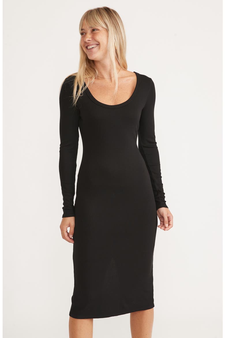Lexi Rib Long Sleeve Body-Con Midi Dress, Alternate, color, BLACK